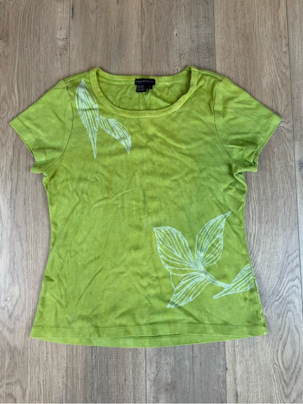 Royal Robbins Lime Green Tee with White Leaf Motif
